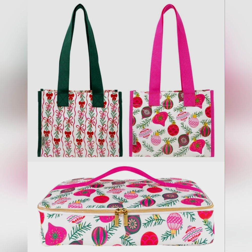 NWT Martha Stewart  Ornament Casserole Carrier & 2-Piece Mini Market Tote Set